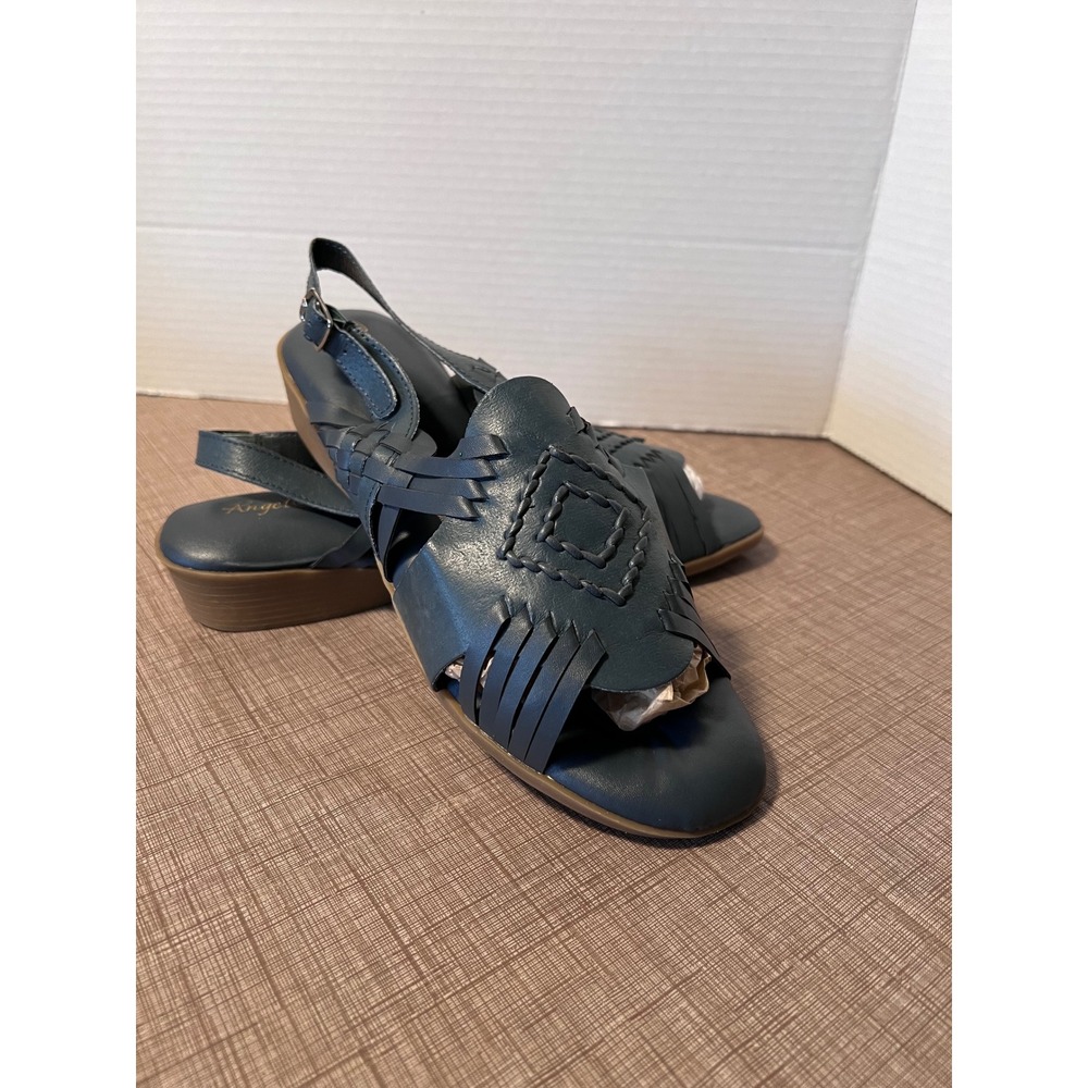 Angel Steps Woven Slingback Sandals Comfort Casual Blue‎ Leather Size 10N